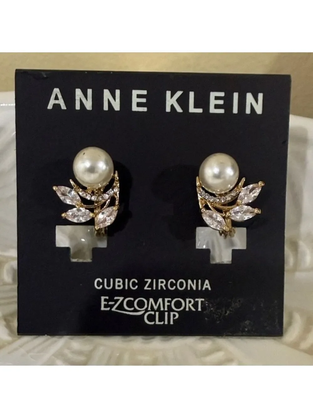 Anne Klein Gold and Pearl Clip Earrings